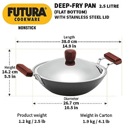 Hawkins Futura Nonstick Deep Fry Pan With Stainless Steel Lid - 1 Pc ( 2.5 L)