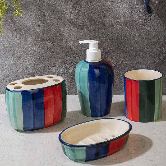 Multicoloured Hand Painted Ceramic Bathroom Accessory - Set of 4