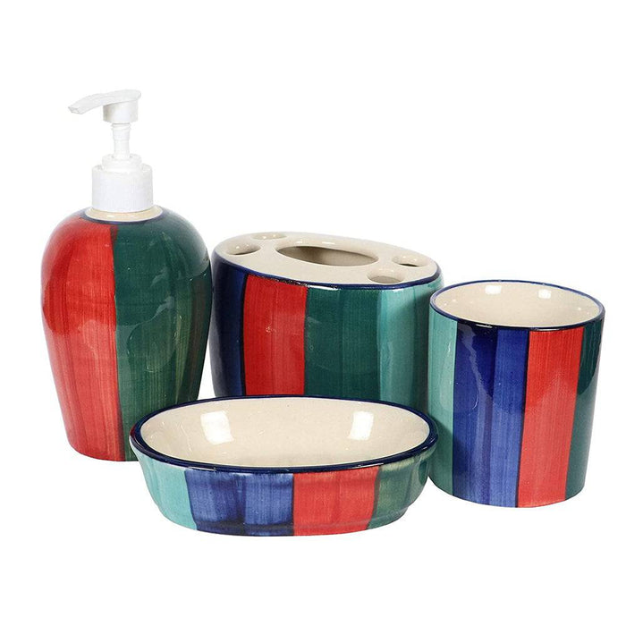 Multicoloured Hand Painted Ceramic Bathroom Accessory - Set of 4