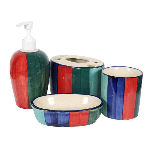 Multicoloured Hand Painted Ceramic Bathroom Accessory Set of 4 Pieces - FromIndia.com