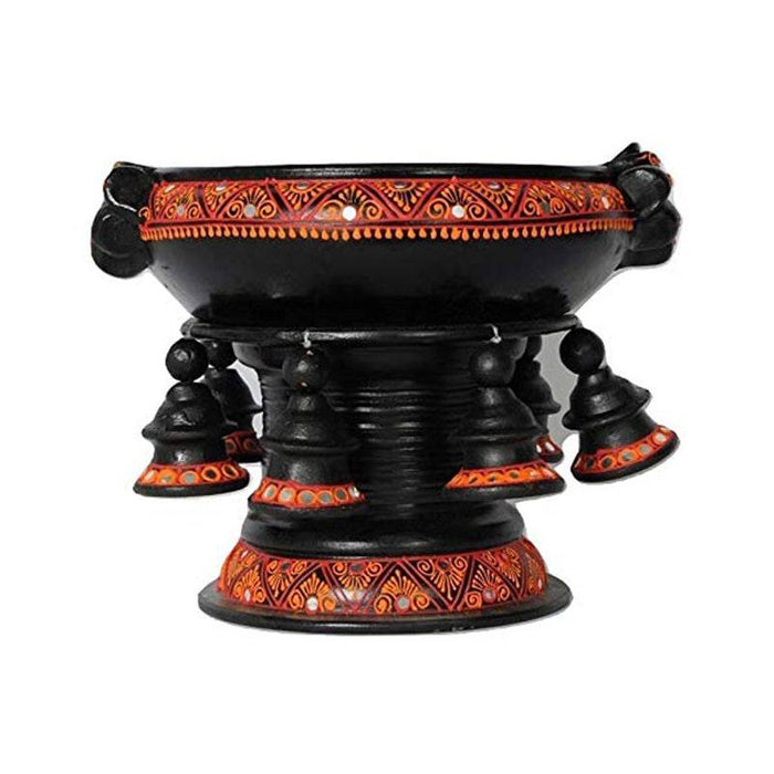 Terracotta Decorative Flower urli with stand Black - 6inch - FromIndia.com