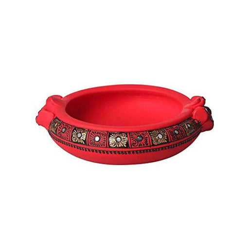 Terracotta Painted Decorative Flower Red Urli - 6 inch - FromIndia.com