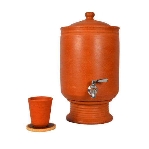 Village Decor Handmade Earthen Clay Water Pot With Lid & SS tap (7 litre) - FromIndia.com