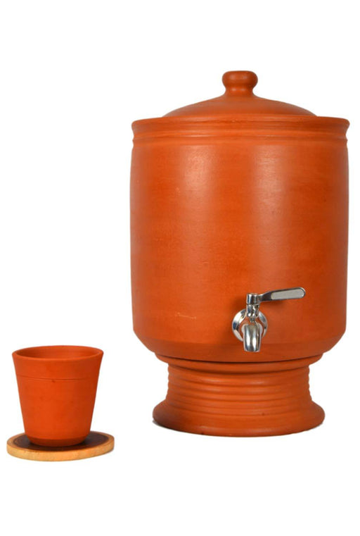 Village Decor Handmade Earthen Clay Water Pot With Lid & SS tap (7 litre) - FromIndia.com