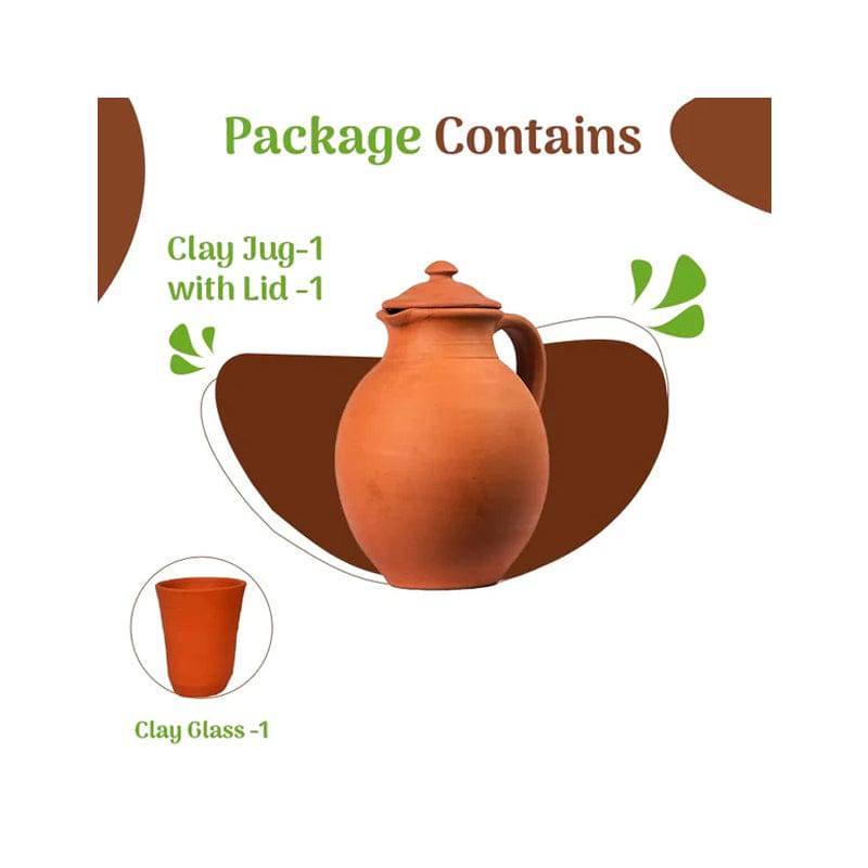 Terracotta Water Jug With Glass - 2 L