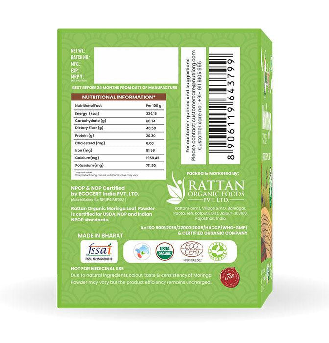 Nutriorg Certified Organic Moringa Powder 100g - FromIndia.com