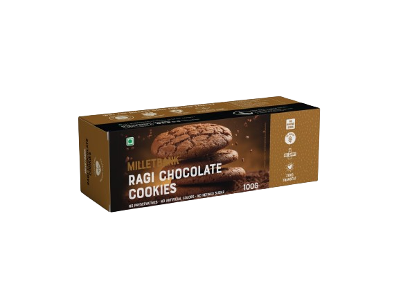 Millet Bank Ragi Chocolate Cookies Rich In Calcium & Iron Eggless No Maida Sugar Free - 100 g