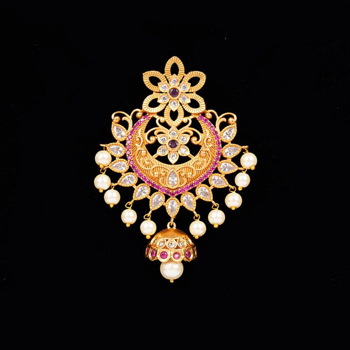 Classic Pink And White Stone Jhumka Pendent And Earring Set - 1 pc