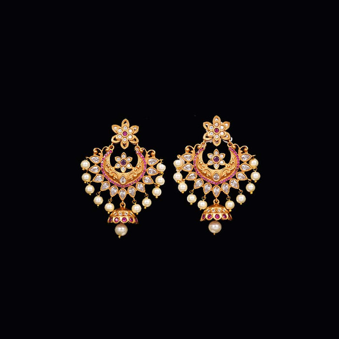 Classic Pink And White Stone Jhumka Pendent And Earring Set - 1 pc