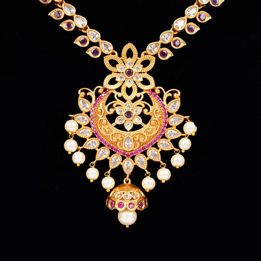 Classic Pink And White Stone Jhumka Pendent And Earring Set - FromIndia.com
