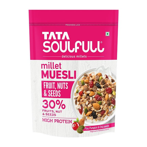 Tata Soulfull Fruit & Nut Millet Muesli Contains Fruits & Almonds High in Fibre - 500 g