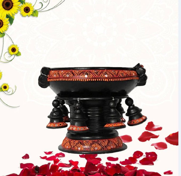 Terracotta Decorative Flower Urli With Stand Black - 6 Inch