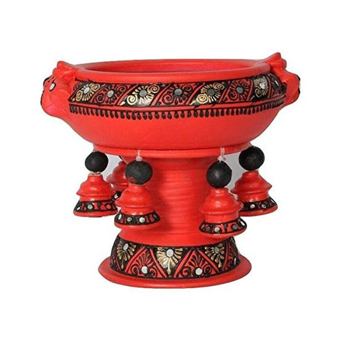 Terracotta Decorative Flower Urli With Stand Red - 6 Inch