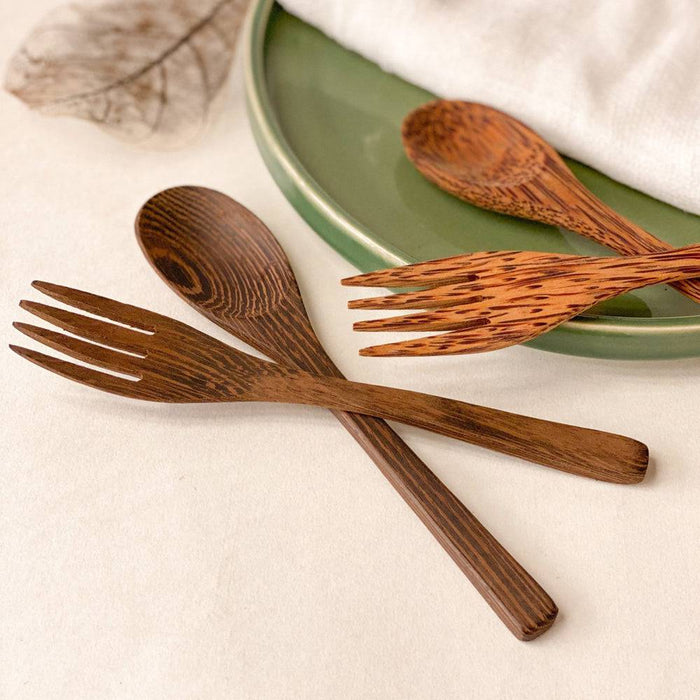 Coconut Wood Cutlery Set  - 1 Spoon + 1 Fork