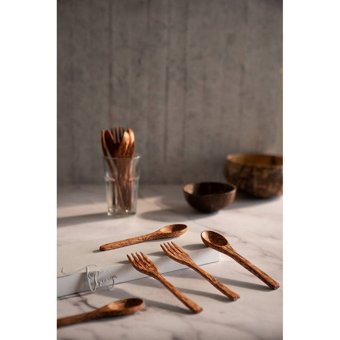 Coconut Wood Cutlery Set  - 1 Spoon + 1 Fork