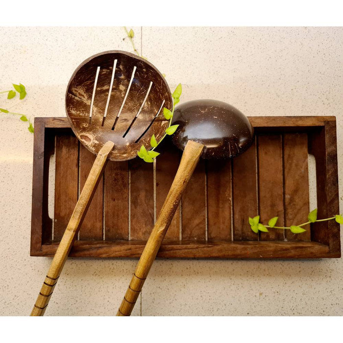 Coconut Shell Cooking Set Frying Spoon And Non stick Ladle - Set of 2
