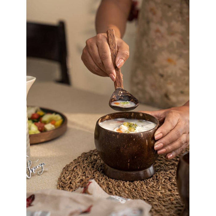 Coconut Shell Wooden Soup Bowl with Spoon - 1 Soup Bowl + 1 Spoon