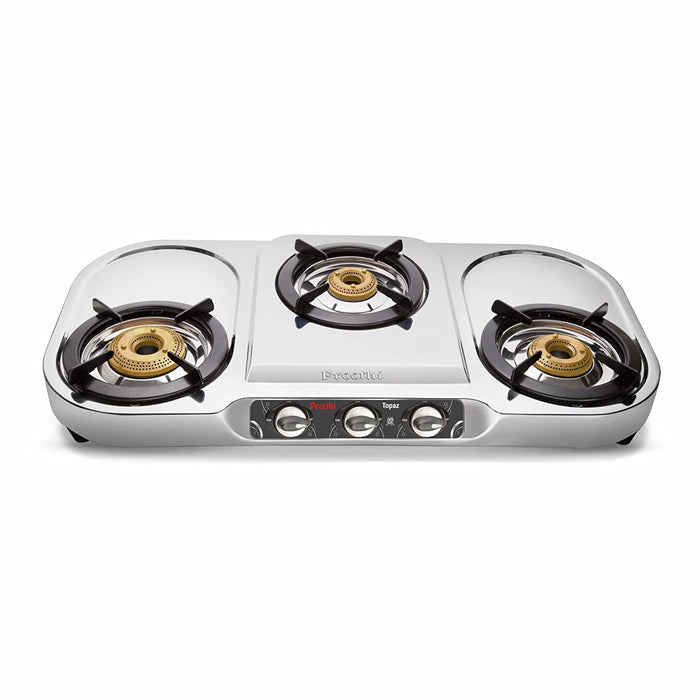 Preethi Topaz SS 3 Burner Manual Ignition Gas Stove - (1 Pc)