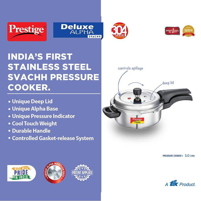 Prestige Deluxe Alpha Stainless Steel Pressure Cooker 3L - FromIndia.com