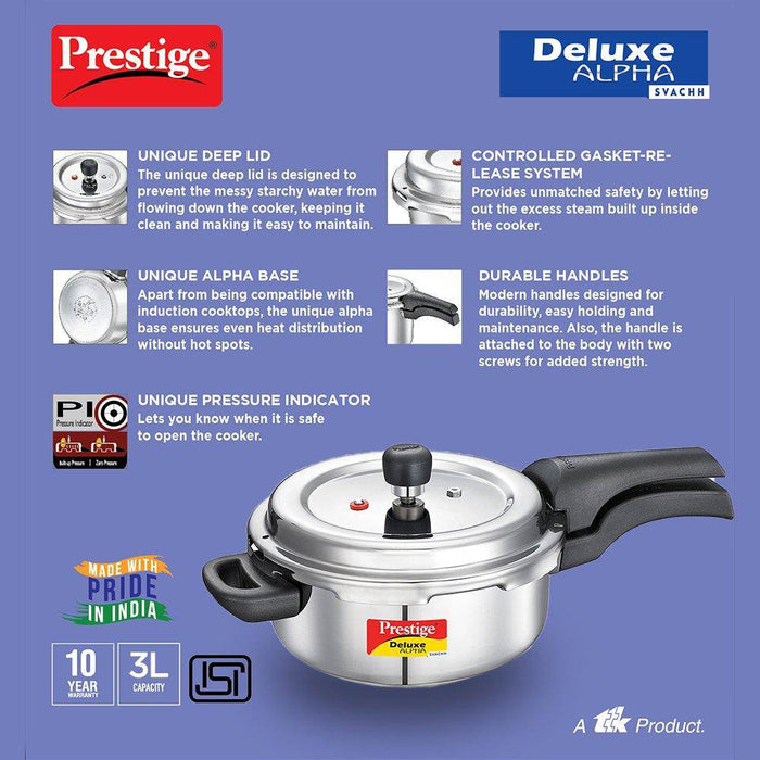 Prestige Deluxe Alpha Stainless Steel Pressure Cooker 3L - FromIndia.com