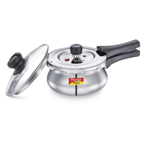 Prestige Deluxe Alpha Svachh Stainless Steel Outer Lid Pressure Cooker 1.5L with Glass Lid - FromIndia.com