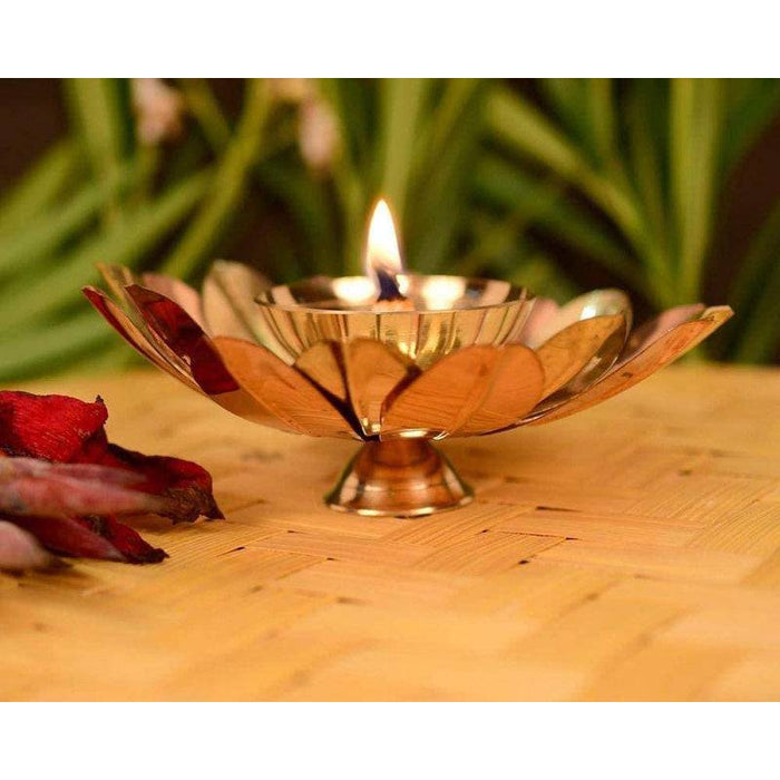 Brass and Copper Flower Shaped Diya  - Set of 2 (Medium)