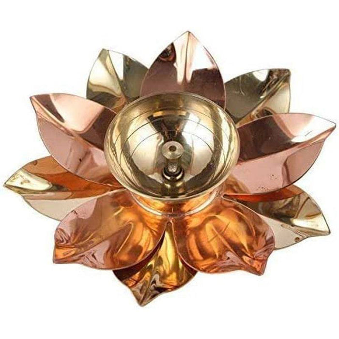 Brass and Copper Flower Shaped Diya  - Set of 2 (Medium)