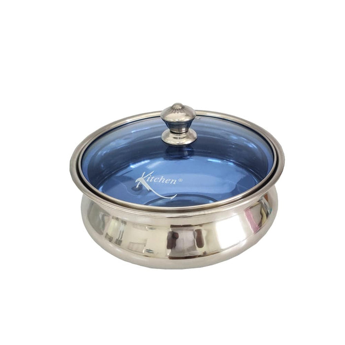 Stainless Steel Dish Serving Bowl With Glass Lid - 1 pc