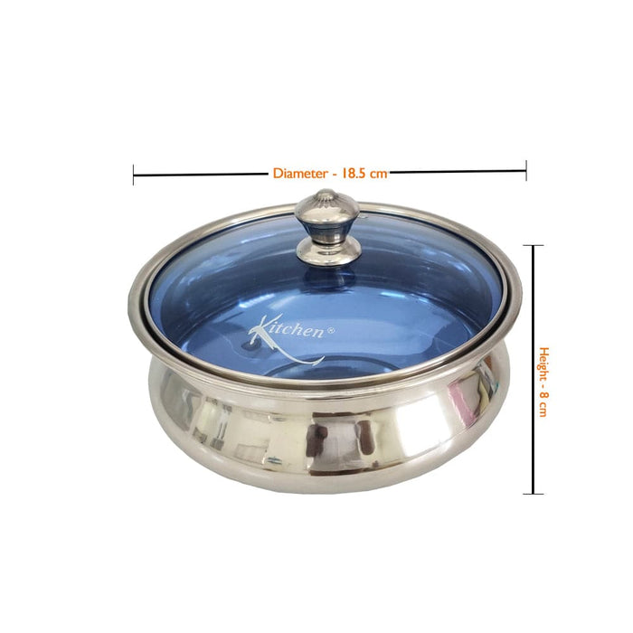 Stainless Steel Dish Serving Bowl With Glass Lid - 1 pc