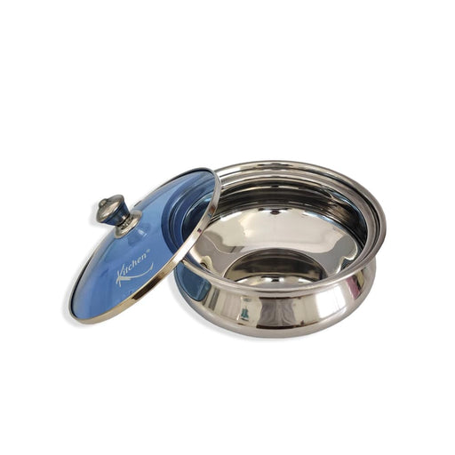 Stainless Steel Dish Serving Bowl With Glass Lid - FromIndia.com