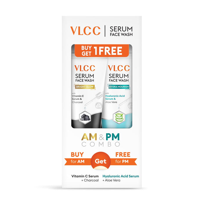 VLCC Vitamin C & Charcoal Serum for Oil Control & Brightening for AM with Free Hyaluronic Acid & Aloe Vera Serum Facewash - 150 g (Buy 1 Get 1)