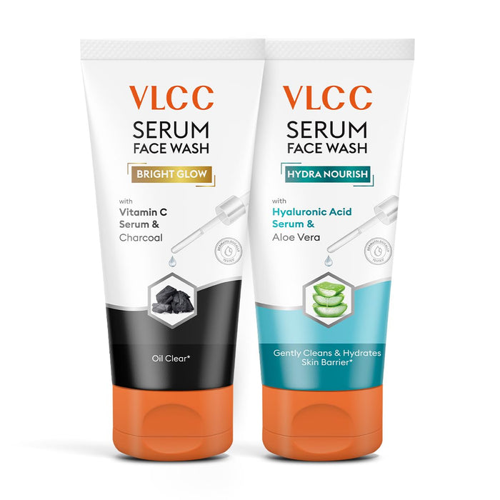 VLCC Vitamin C & Charcoal Serum for Oil Control & Brightening for AM with Free Hyaluronic Acid & Aloe Vera Serum Facewash - 150 g (Buy 1 Get 1)