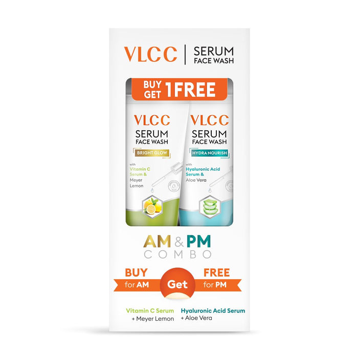 VLCC Vitamin C & Meyer Lemon Serum to Reduce Pigmentation & Brighten for AM with Free Hyaluronic Acid & Aloe Vera Serum to Strengthen Skin Barrier for PM Facewash - 150 g (Buy 1 Get 1)