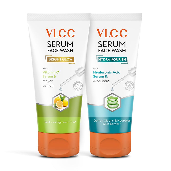 VLCC Vitamin C & Meyer Lemon Serum to Reduce Pigmentation & Brighten for AM with Free Hyaluronic Acid & Aloe Vera Serum to Strengthen Skin Barrier for PM Facewash - 150 g (Buy 1 Get 1)