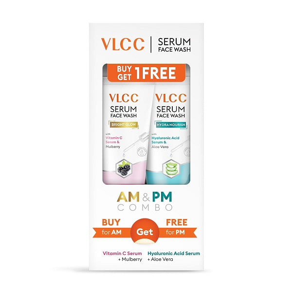 VLCC Vitamin C & Mulberry Serum to Reduce Blemishes & Brighten for AM with Free Hyaluronic Acid & Aloe Vera Serum to Strengthen Skin Barrier for PM Facewash - 150 g (Buy 1 Get 1)