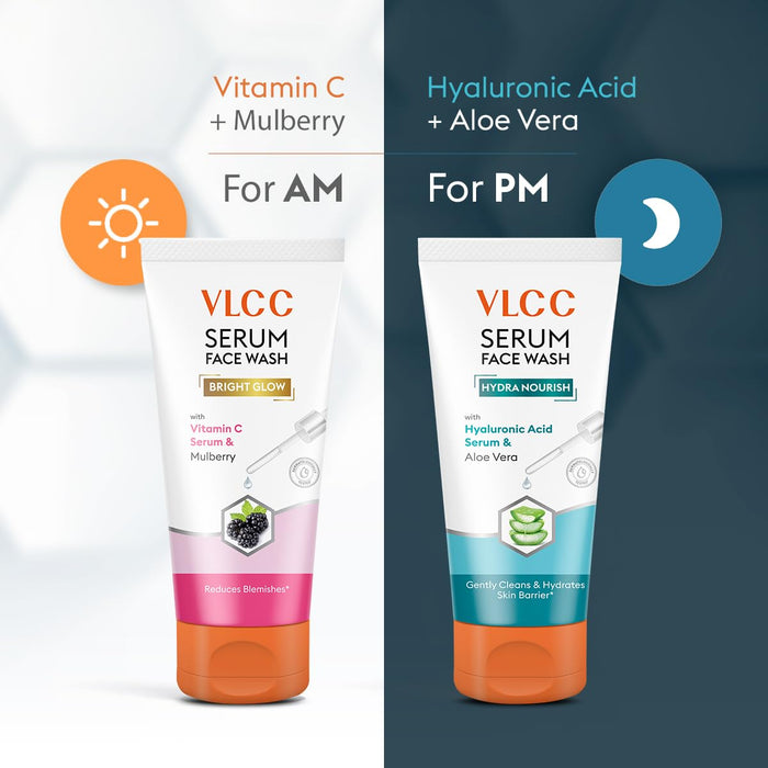 VLCC Vitamin C & Mulberry Serum to Reduce Blemishes & Brighten for AM with Free Hyaluronic Acid & Aloe Vera Serum to Strengthen Skin Barrier for PM Facewash - 150 g (Buy 1 Get 1)