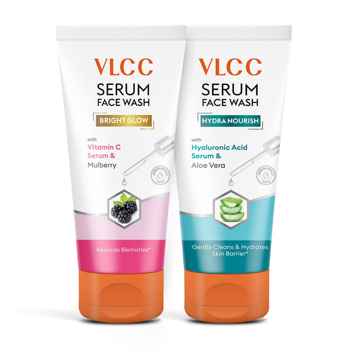 VLCC Vitamin C & Mulberry Serum to Reduce Blemishes & Brighten for AM with Free Hyaluronic Acid & Aloe Vera Serum to Strengthen Skin Barrier for PM Facewash - 150 g (Buy 1 Get 1)