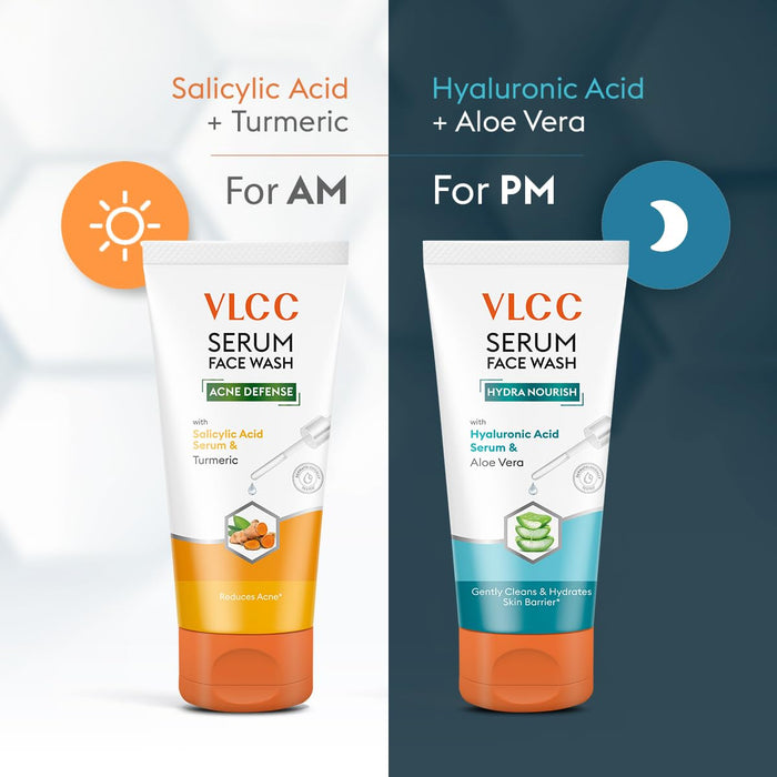 VLCC Salicylic Acid & Turmeric Serum to Reduce Acne for AM with Free Hyaluronic Acid & Aloe Vera Serum For PM Facewash - 150 g (Buy 1 Get 1)