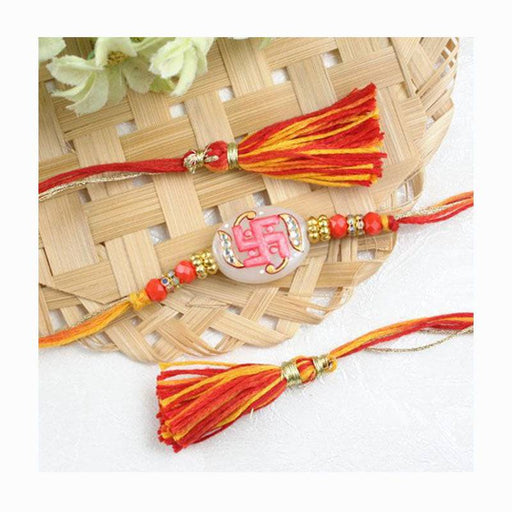 Premium Swastik Rakhi Hand Printed Stone For Brother 1 Pc - FromIndia.com