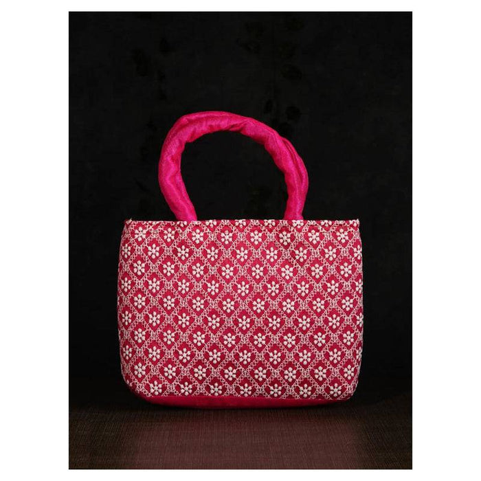 MultiColor HandBag with White Floral Embroidery - FromIndia.com