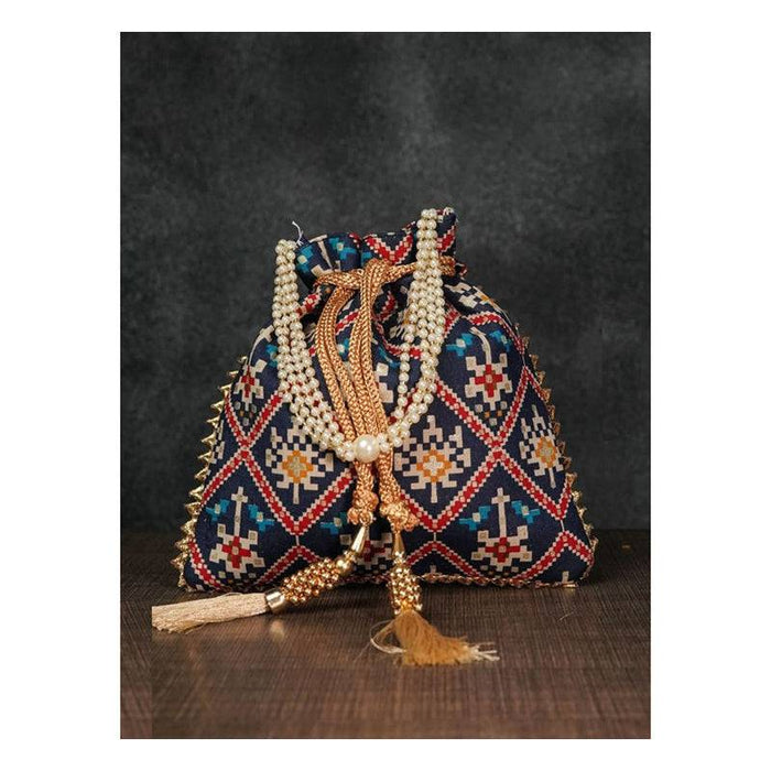 String Bag with Printed Bhandani Pattern - FromIndia.com