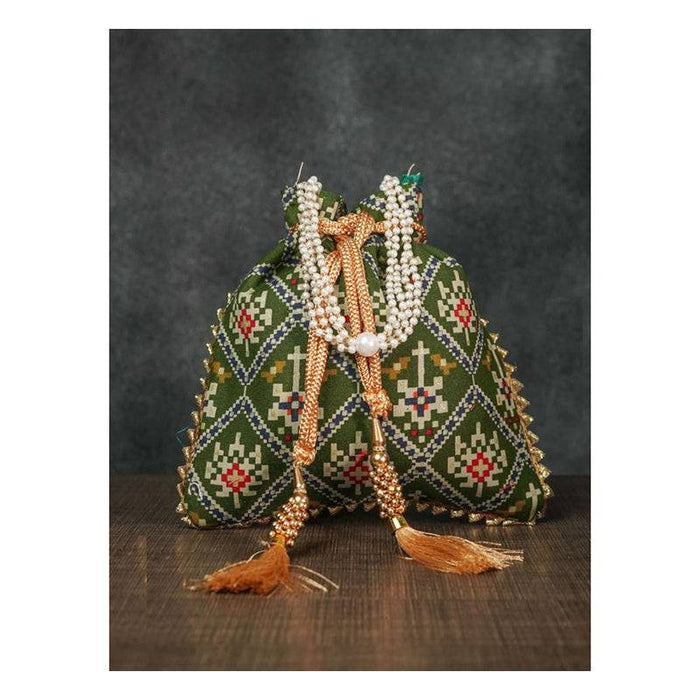 String Bag with Printed Bhandani Pattern - FromIndia.com