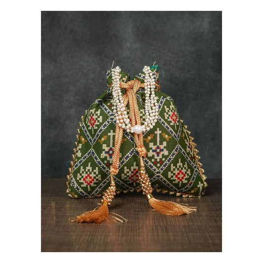 String Bag with Printed Bhandani Pattern - 1 Pc