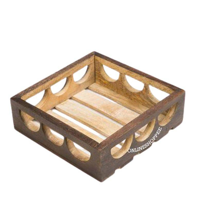 Fancy Design Solid Wood Carved Tray - 1 Pc