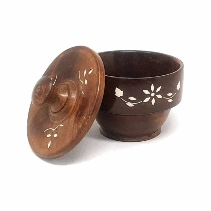 Wooden Fancy Bowl With Wooden Covering Plate - 1 pc