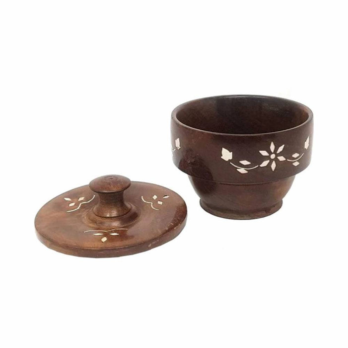 Wooden Fancy Bowl With Wooden Covering Plate - 1 pc