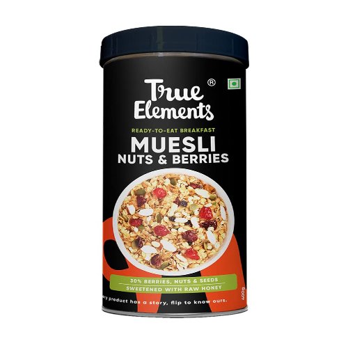 True Elements Crunchy Nuts & Berries Muesli 100% Wholegrain Cereal High Fibre Breakfast