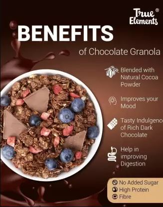 True Elements Crunchy Dark Chocolate Granola With Berries Nuts and Seeds Diet Food Healthy Cereal